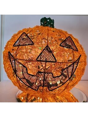 1970s Halloween Spun Spaghetti Lucite Plastic Pumpkin Jack O Lantern Read